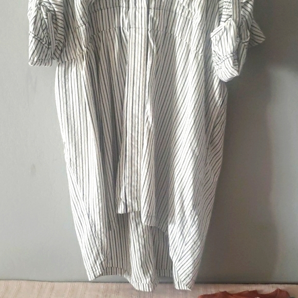 Billy Reid Stripe Drawstring Waist Shirt Dress White Charcoal One Size XS-L - Picture 7 of 16